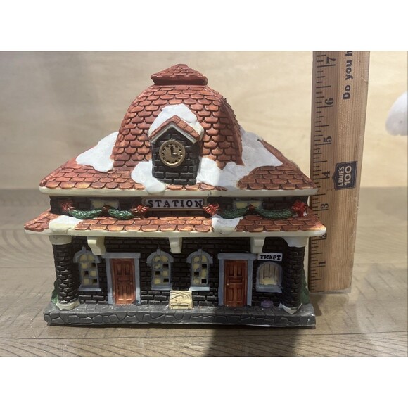 Vintage Train Station Christmas Trim A Home Village Town Porcelain Holiday 1996 - Picture 6 of 6